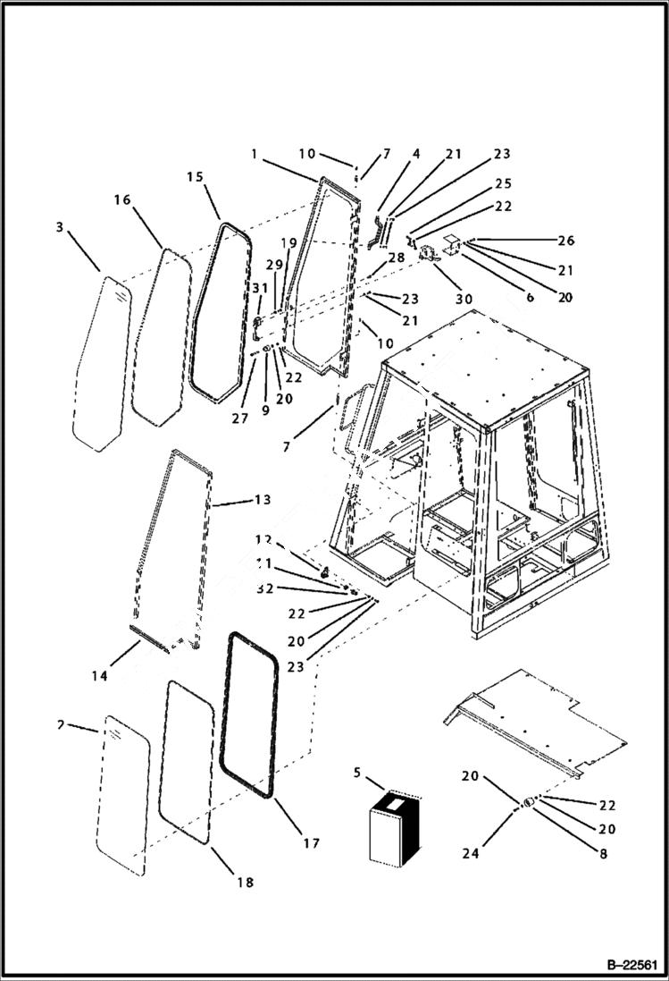 Схема запчастей Bobcat B200 - CAB Left Side Window CAB