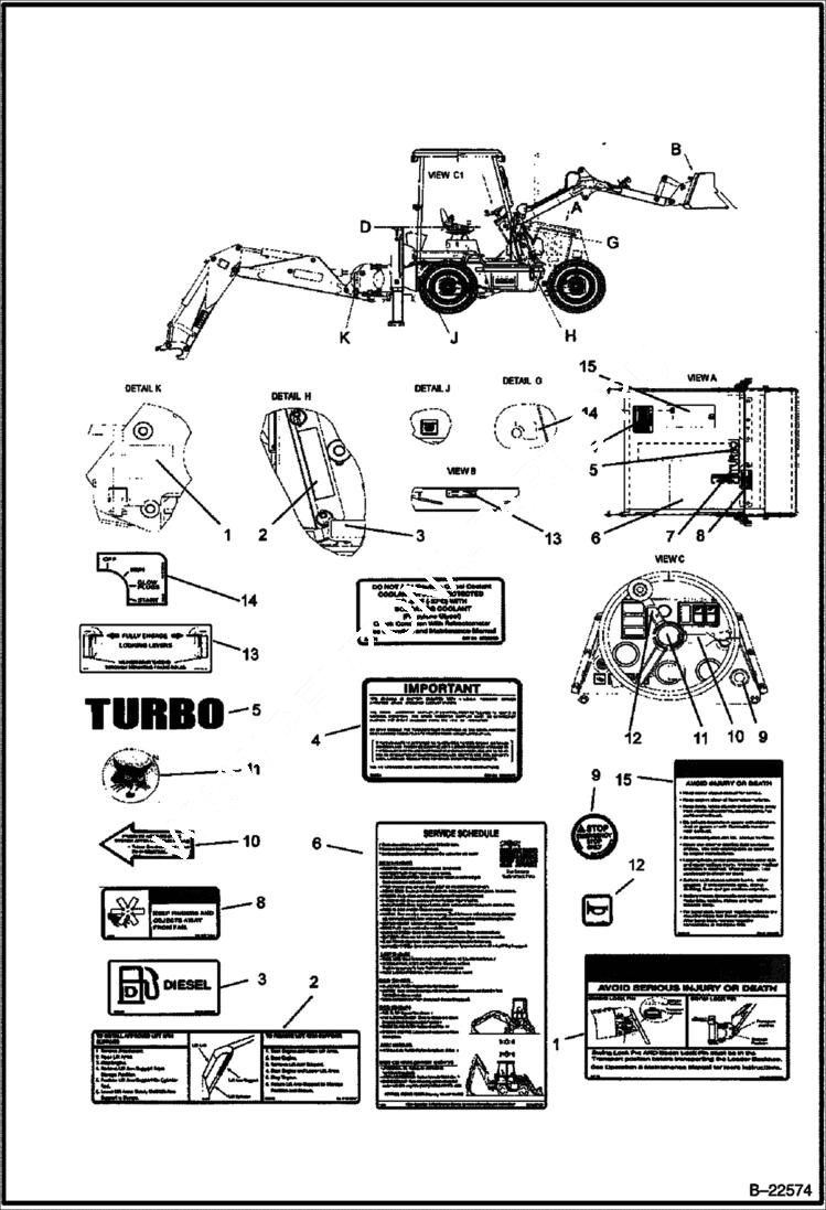 Схема запчастей Bobcat BL275 - DECALS ACCESSORIES & OPTIONS