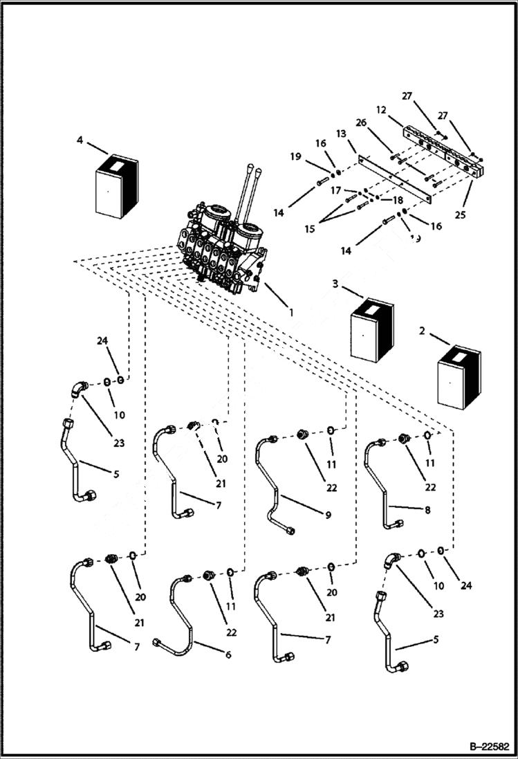 Схема запчастей Bobcat B250 - HYDRAULIC CIRCUITRY (Side Shift Backhoe) HYDRAULIC SYSTEM