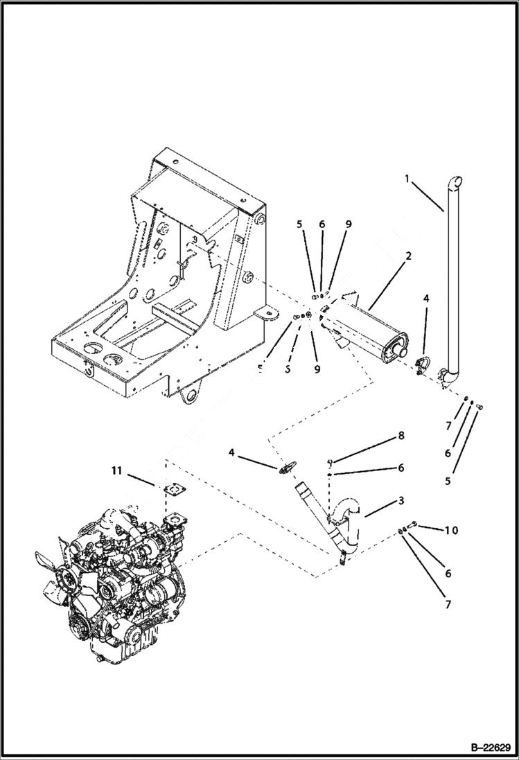 Схема запчастей Bobcat B250 - EXHAUST PIPE ASSY Tier I 5722 11001 & Above POWER UNIT