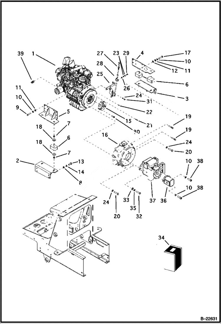 Схема запчастей Bobcat B250 - ENGINE (Tier I) (S/N 572211001 & Above) POWER UNIT