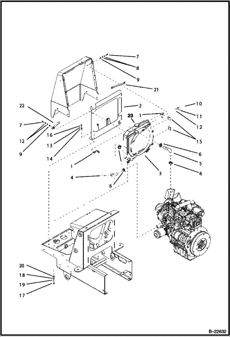 Схема запчастей Bobcat B200 - ENGINE & ATTACHING PARTS (B200) 5702 11025 & Above (B250) 5703 11024 & Below POWER UNIT