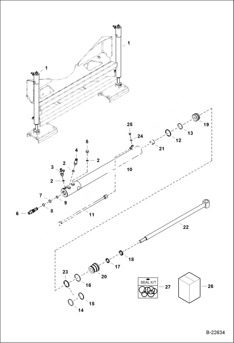 Схема запчастей Bobcat B250 - VERTICAL STABILIZER CYLINDER Side Shift Backhoe HYDRAULIC SYSTEM