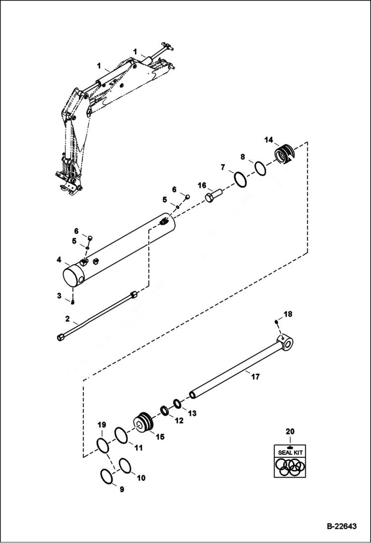 Схема запчастей Bobcat B250 - ARM, BOOM CYLINDER Side Shift Backhoe HYDRAULIC SYSTEM