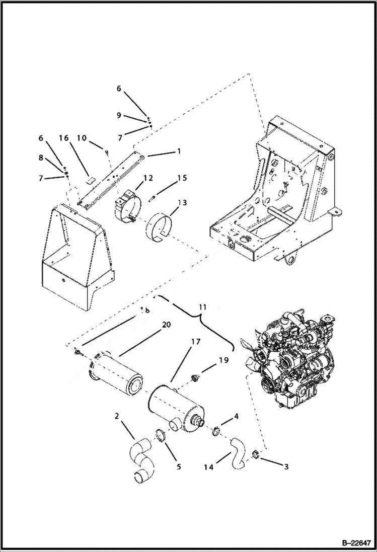 Схема запчастей Bobcat B100 - ENGINE AND ATTACHING PARTS Air Cleaner - W/Turbo Charger 5701 11001 & Above POWER UNIT