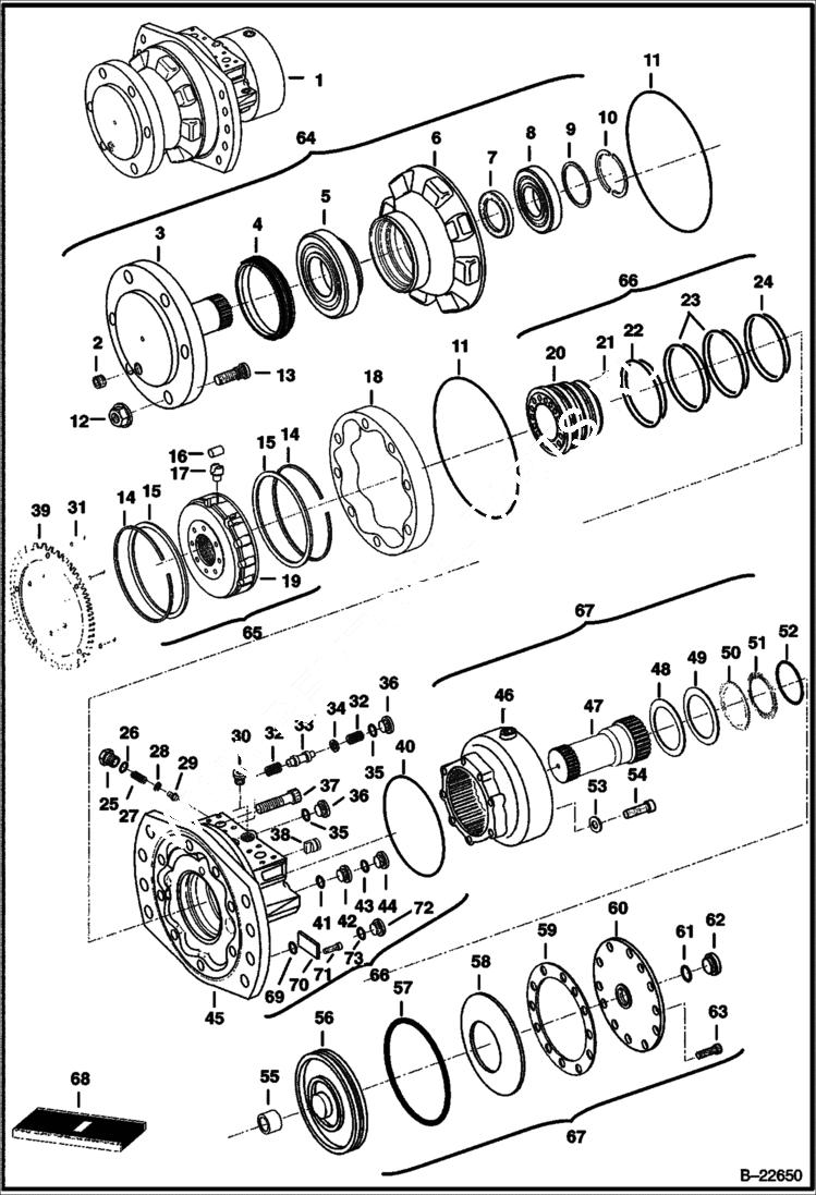 Схема запчастей Bobcat T-Series - HYDROSTATIC MOTOR & BRAKE (S/N 525611054-13797, 525711003-12110) HYDROSTATIC SYSTEM