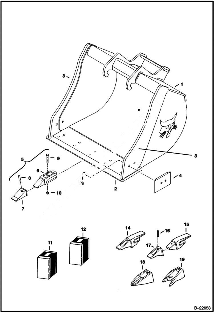 Схема запчастей Bobcat BUCKETS - BUCKET (X-Change Mounted)(337,341) (Cast) Экскаваторы