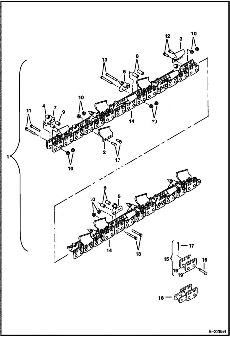 Схема запчастей Bobcat TRENCHERS - TRENCHER (Chain&Tooth Assy)(2 Depth- 4 Wide Cup/Carbide Teeth Double Std Pattern) (MX112 for 331,334,335,337,341,430,435) Экскаваторы