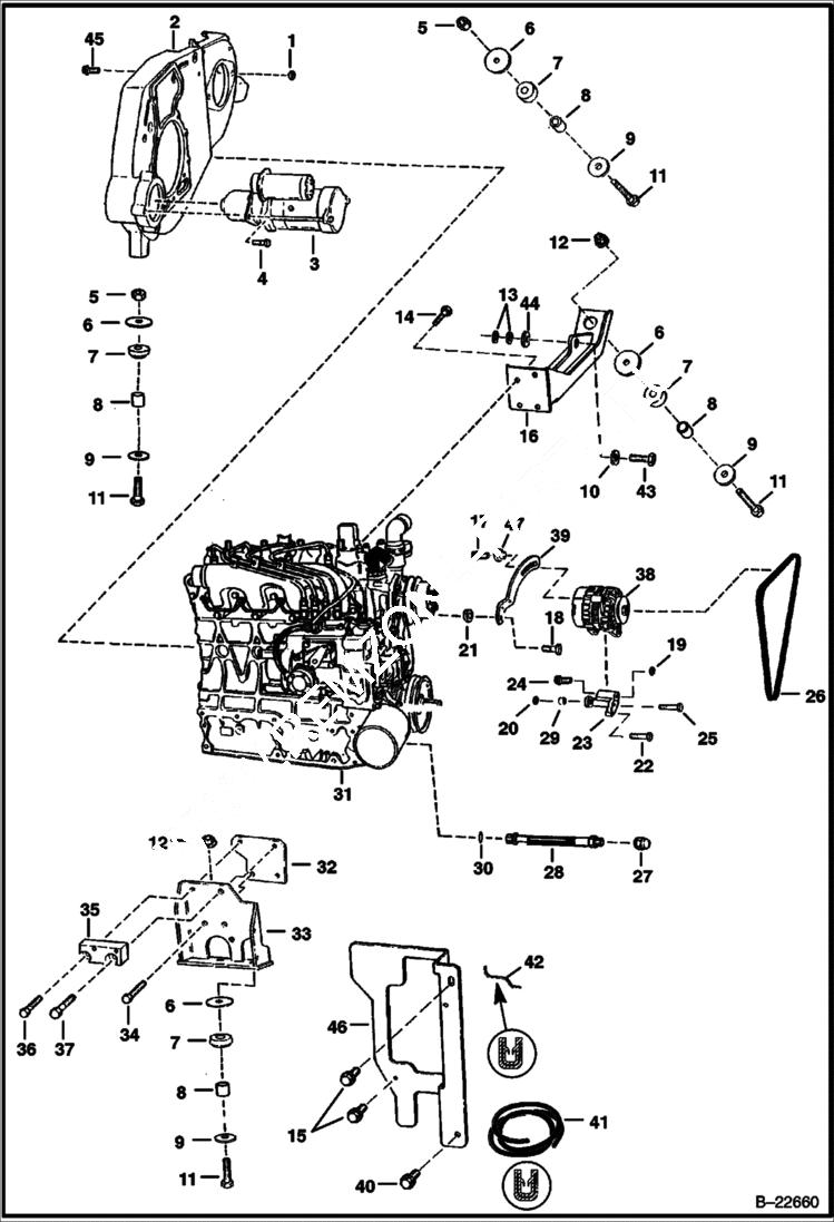 Схема запчастей Bobcat T-Series - ENGINE & ATTACHING PARTS (Engine Mounts) (S/N 5270 11001 & Abv, 5279 11001 & Abv) POWER UNIT