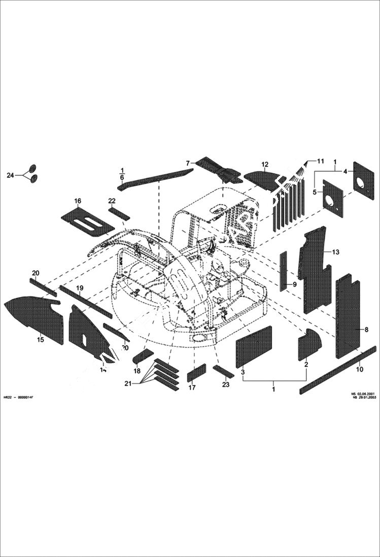 Схема запчастей Bobcat 442 - LINING SET (S/N 522311360 & Above) MAIN FRAME