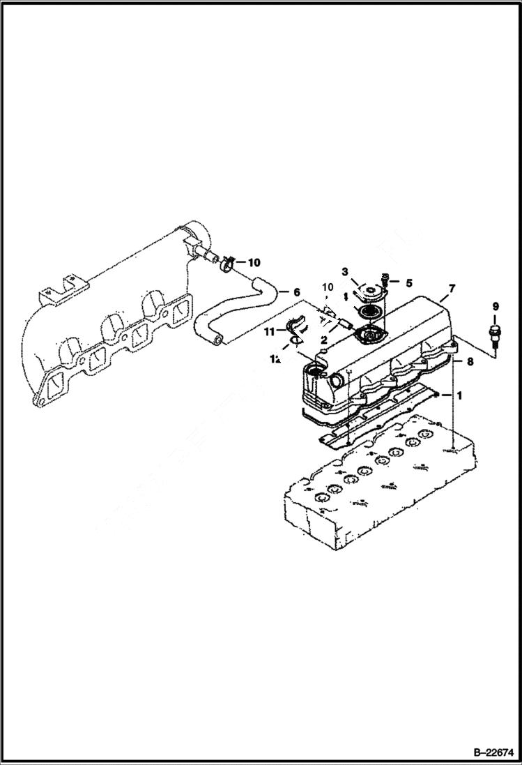 Схема запчастей Bobcat 700s - ROCKER ARM COVER (Kubota - V2203 2EB - Tier II Replacement) REPLACEMENT ENGINE