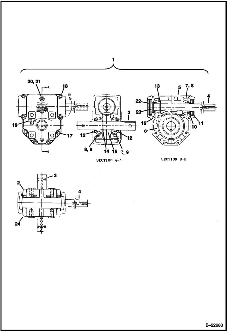 Схема запчастей Bobcat SNOWBLOWER - 1412 SNOWBLOWER (Gearbox) (7157) Loader