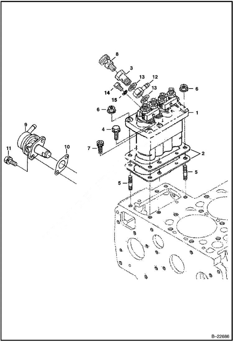 Схема запчастей Bobcat S-Series - FUEL & INJECTION PUMP (Kubota - V2003TMDI - Tier II) (S/N 525011001 & Above, 525111001 & Above POWER UNIT