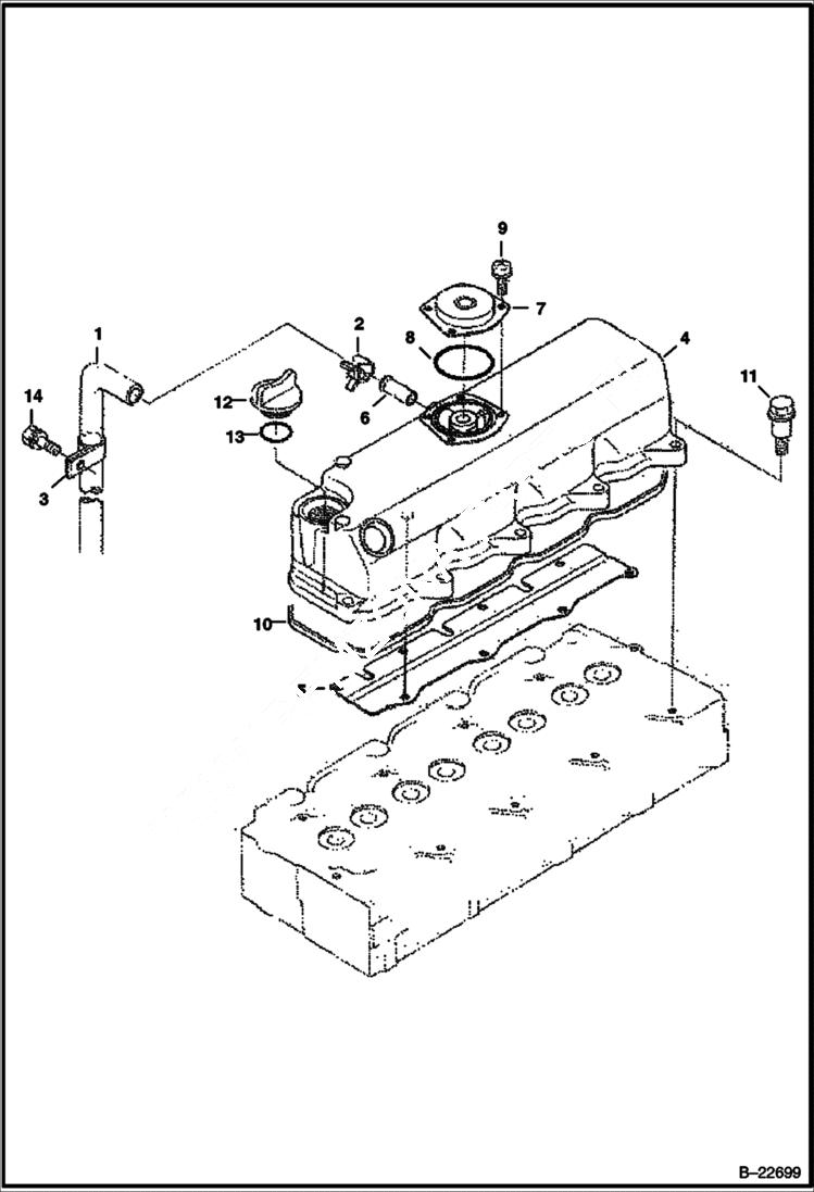 Схема запчастей Bobcat S-Series - ROCKER ARM COVER (Kubota - V2003TMDI - Tier II) POWER UNIT