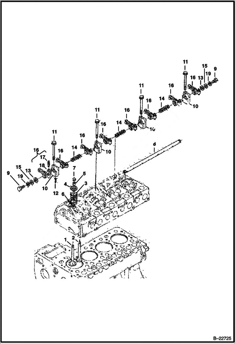 Схема запчастей Bobcat 435 - VALVE & ROCKER ARM (S/N 562811001 & Above) POWER UNIT