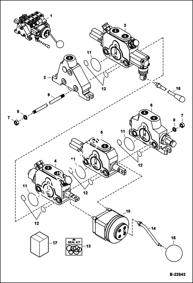 Схема запчастей Bobcat B100 - HYDRAULIC CIRCUITRY (Loader Control Valve Assy) HYDRAULIC SYSTEM