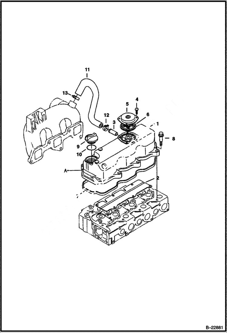 Схема запчастей Bobcat 325 - HEAD COVER (Kubota - D1703-E2B - Tier II) REPLACEMENT ENGINE