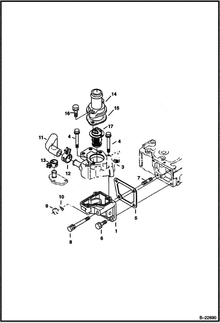 Схема запчастей Bobcat 325 - WATER FLANGE & THERMOSTAT POWER UNIT