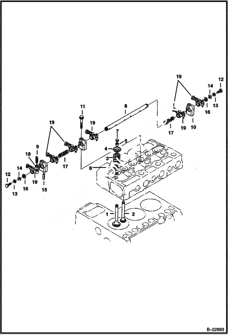 Схема запчастей Bobcat 328 - VALVE & ROCKER ARM (Kubota - D1703-E2B - Tier II) REPLACEMENT ENGINE