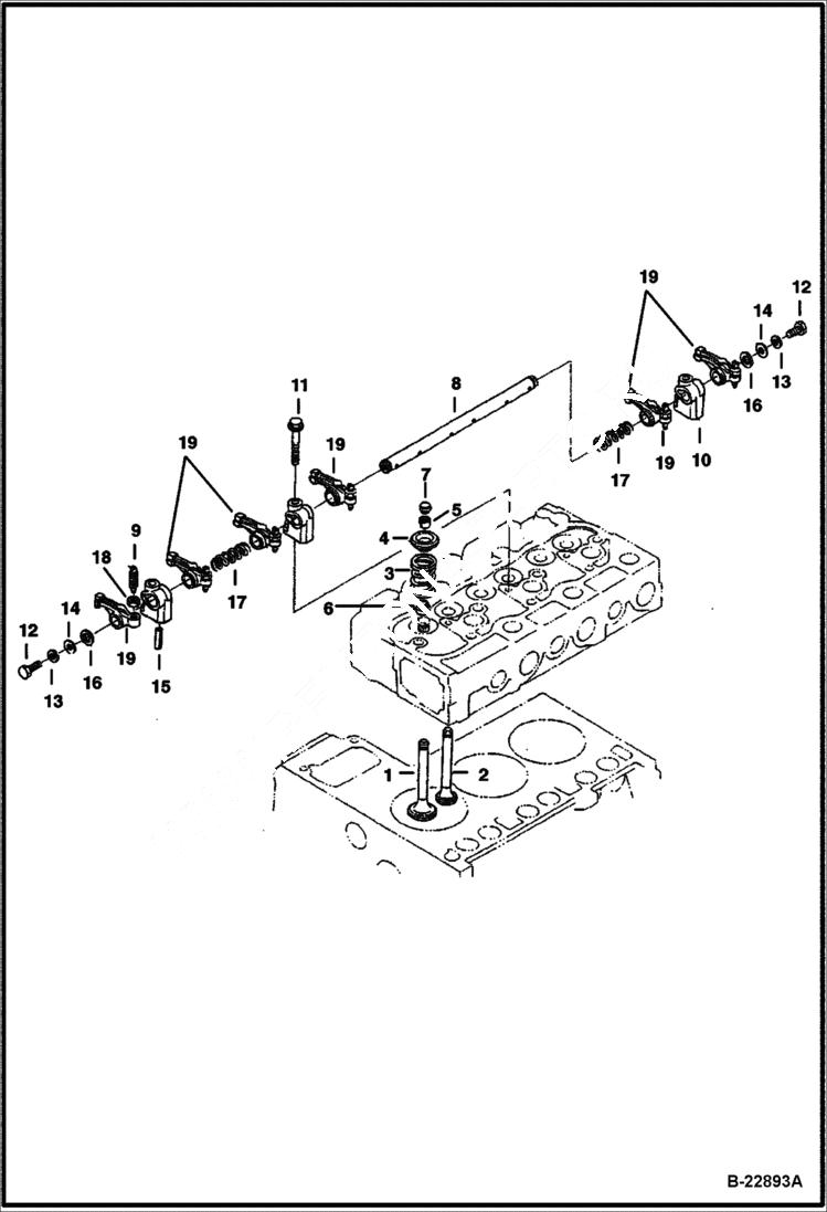 Схема запчастей Bobcat 328 - VALVE & ROCKER ARM Kubota - D1703-M-E3B - Interim Tier IV Replacement REPLACEMENT ENGINE