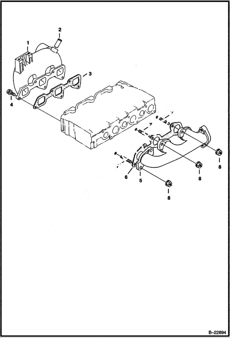 Схема запчастей Bobcat 325 - MANIFOLDS (Kubota - D1703-E2B - Tier II) REPLACEMENT ENGINE