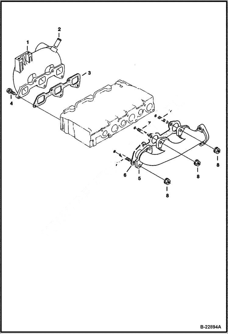 Схема запчастей Bobcat 329 - MANIFOLDS Kubota - D1703-M-E3B - Interim Tier IV Replacement REPLACEMENT ENGINE