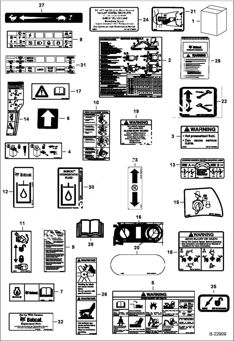 Схема запчастей Bobcat 325 - DECALS (Inside) ACCESSORIES & OPTIONS