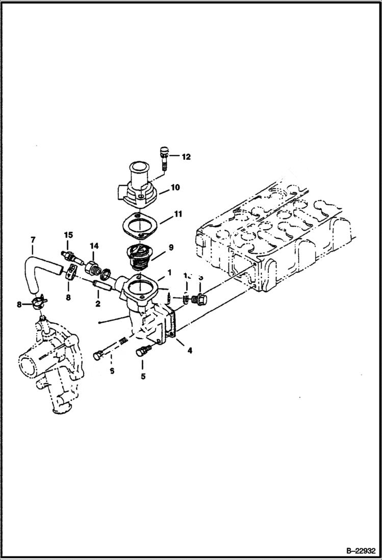 Схема запчастей Bobcat B250 - WATER FLANGE & THERMOSTAT POWER UNIT