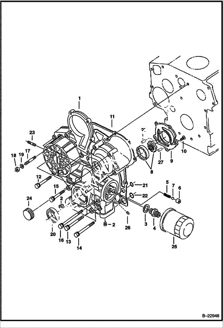 Схема запчастей Bobcat 500s - GEAR CASE Kubota D1105 Tier II - S/N 5280, 5281, 5391 & 5394 (1st 4 Digits) POWER UNIT