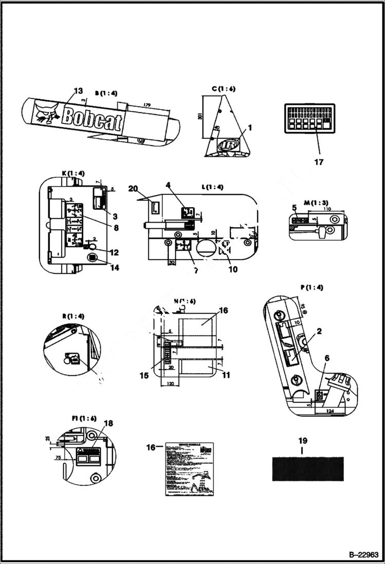 Схема запчастей Bobcat B100 - DECALS ACCESSORIES & OPTIONS