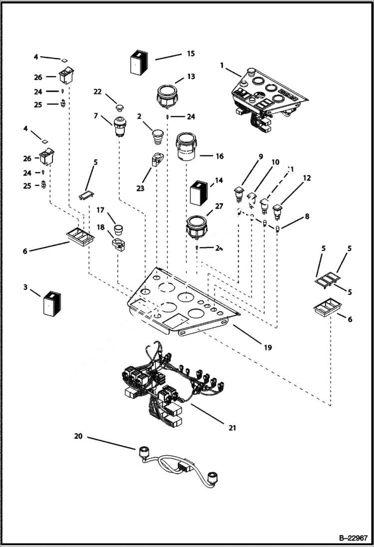 Схема запчастей Bobcat B100 - DASH BOARD ELECTRICAL SYSTEM