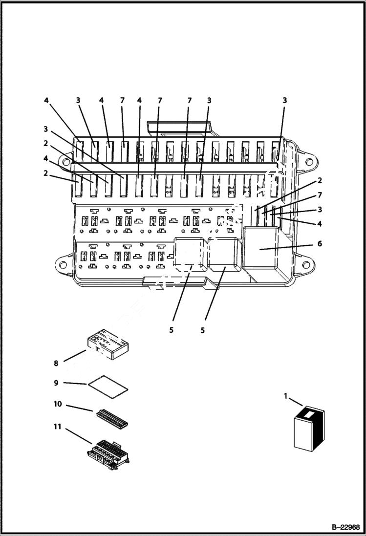 Схема запчастей Bobcat B100 - FUSE BOX ELECTRICAL SYSTEM