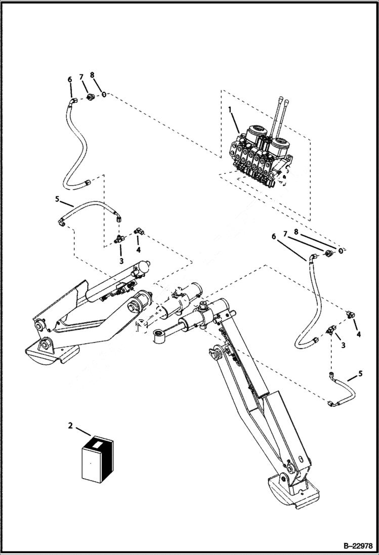 Схема запчастей Bobcat B100 - HYDRAULIC CIRCUITRY Center Mount Backhoe HYDRAULIC SYSTEM