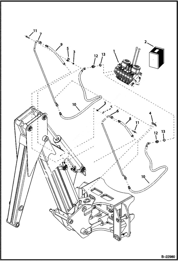 Схема запчастей Bobcat B100 - HYDRAULIC CIRCUITRY Center Mount Backhoe HYDRAULIC SYSTEM