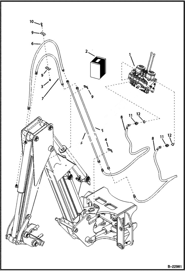 Схема запчастей Bobcat B100 - HYDRAULIC CIRCUITRY Center Mount Backhoe HYDRAULIC SYSTEM