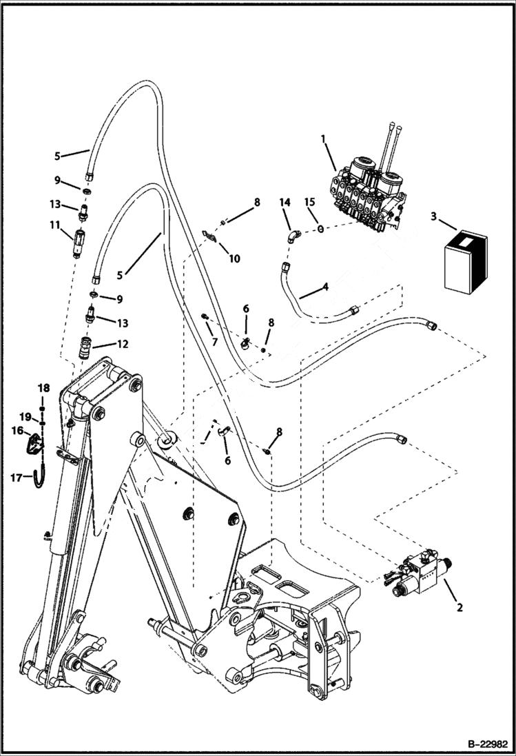 Схема запчастей Bobcat B100 - HYDRAULIC CIRCUITRY Center Mount Backhoe HYDRAULIC SYSTEM