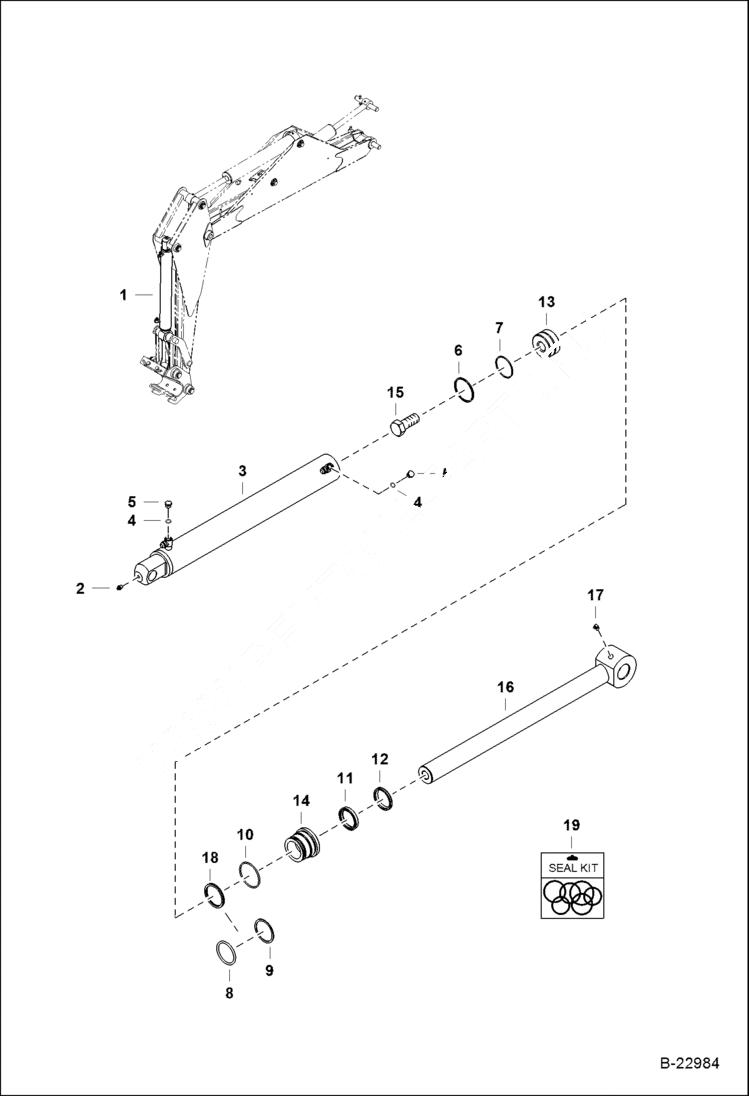 Схема запчастей Bobcat B100 - BUCKET CYLINDER Sideshift Backhoe HYDRAULIC SYSTEM