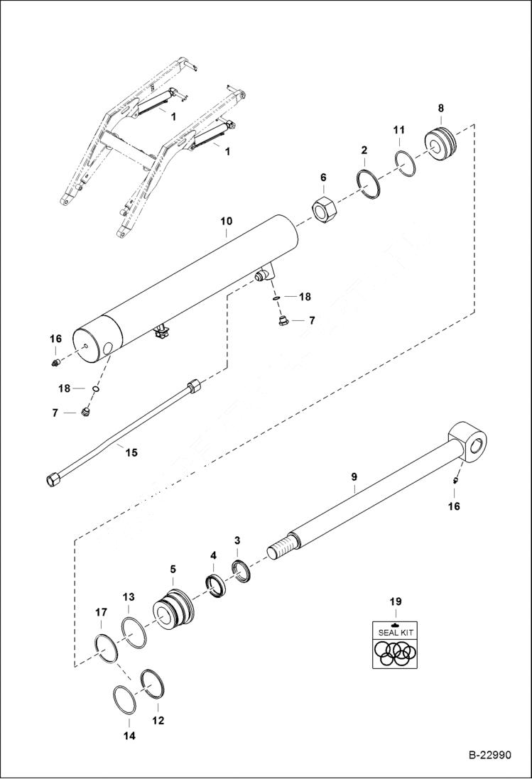 Схема запчастей Bobcat B100 - LIFT CYLINDER HYDRAULIC SYSTEM