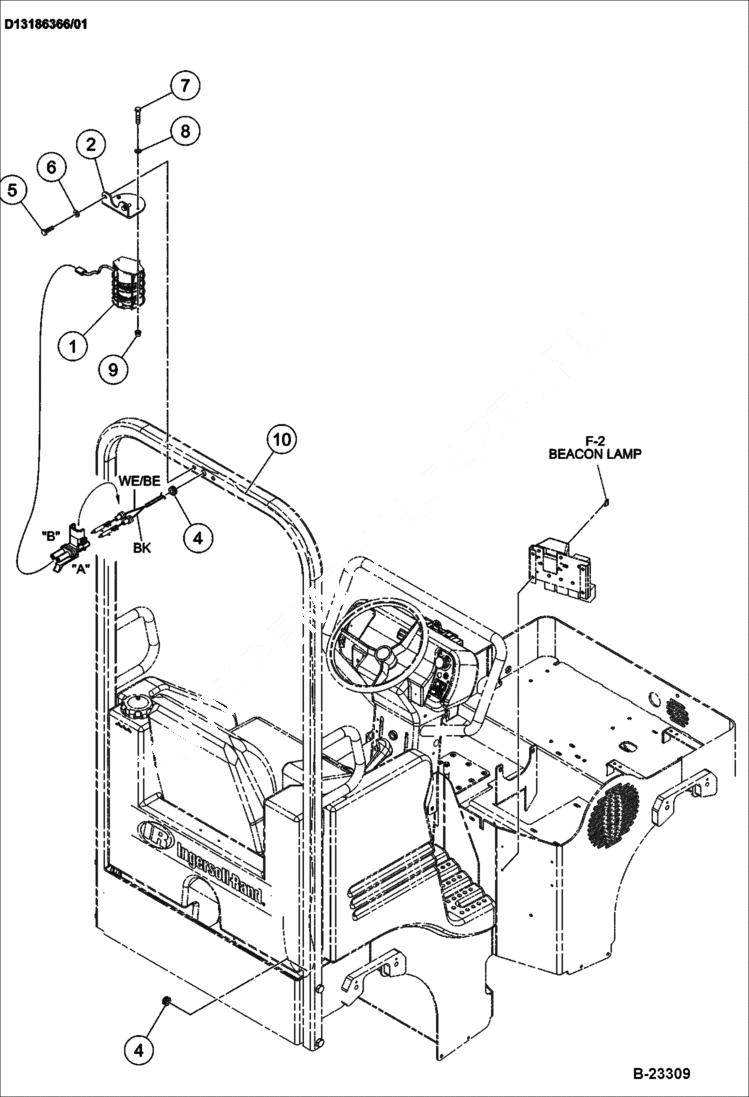 Схема запчастей Bobcat BCA12 - BEACON LAMP INSTALLATION (Arch ROPS) (Optional) ELECTRICAL SYSTEM