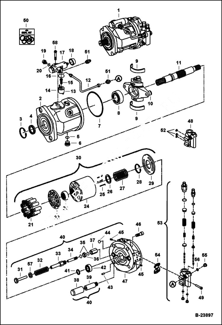 Схема запчастей Bobcat 435 - HYDRAULIC PISTON PUMP HYDRAULIC/HYDROSTATIC SYSTEM