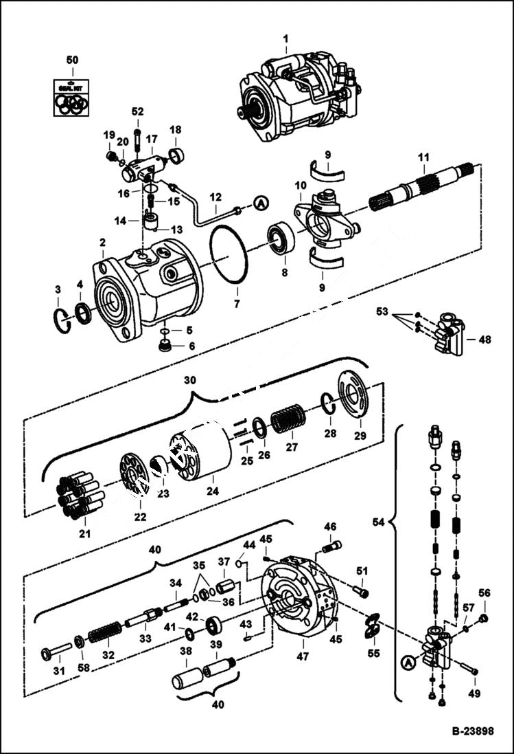 Схема запчастей Bobcat 337 - HYDROSTATIC PUMP HYDRAULIC SYSTEM