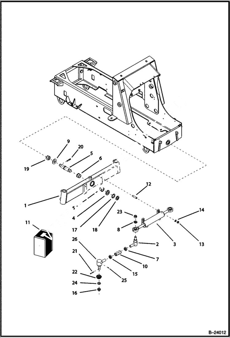 Схема запчастей Bobcat B100 - STEERING FRONT Axles MAIN FRAME