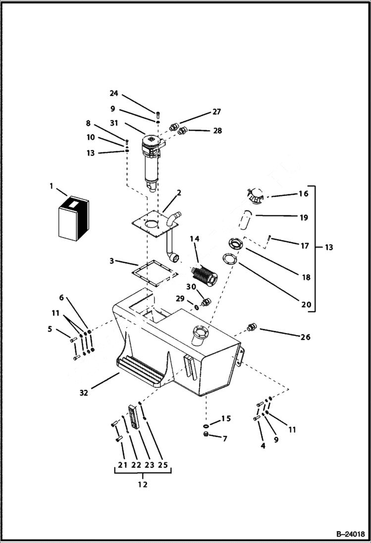 Схема запчастей Bobcat B100 - HYDRAULIC TANK HYDRAULIC SYSTEM