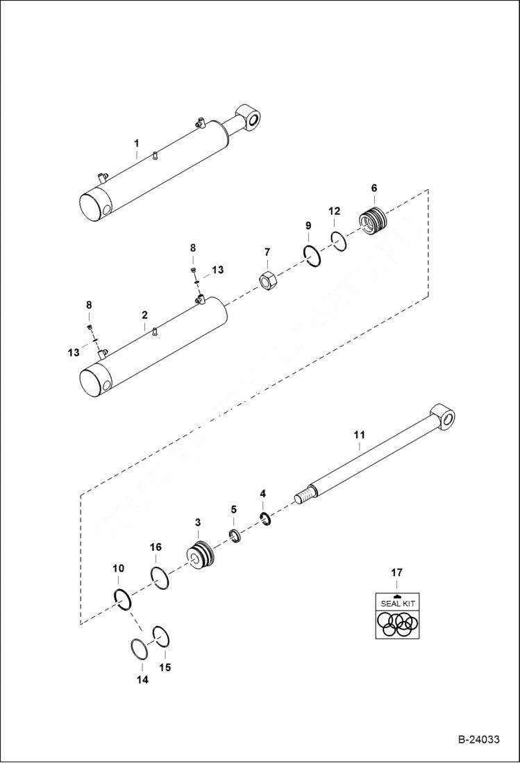 Схема запчастей Bobcat B100 - STABILIZER CYLINDER Center Mount Backhoe HYDRAULIC SYSTEM