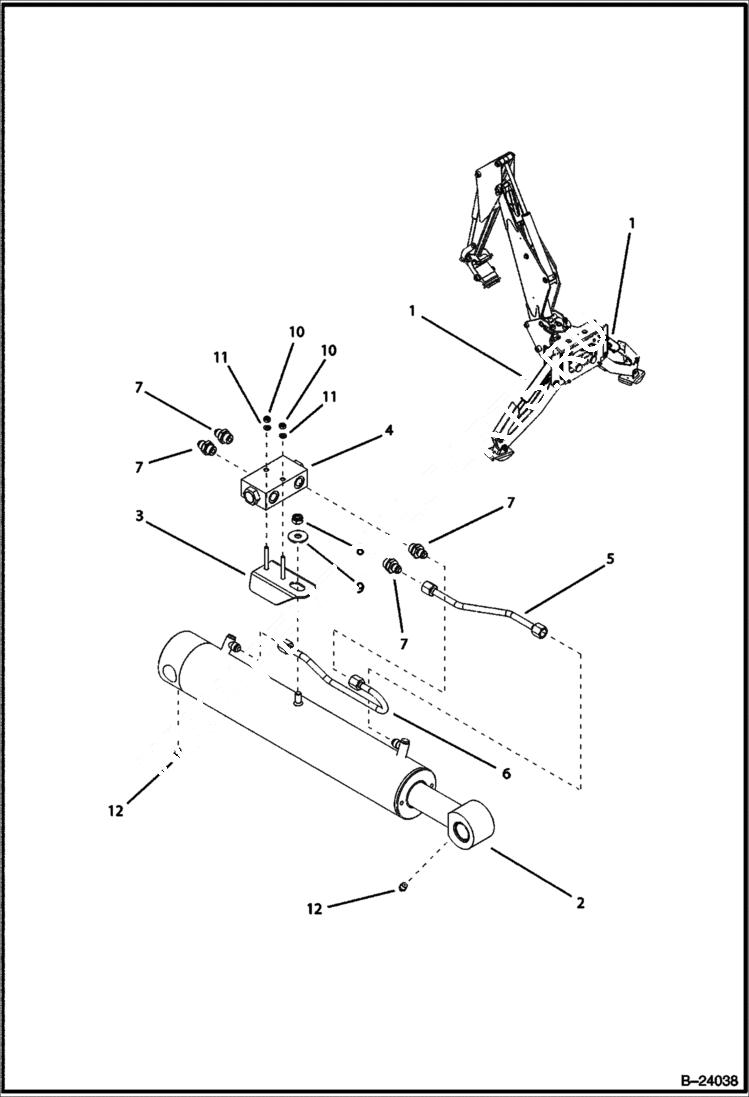 Схема запчастей Bobcat B100 - STABILIZER CYLINDER Center Mount Backhoe HYDRAULIC SYSTEM