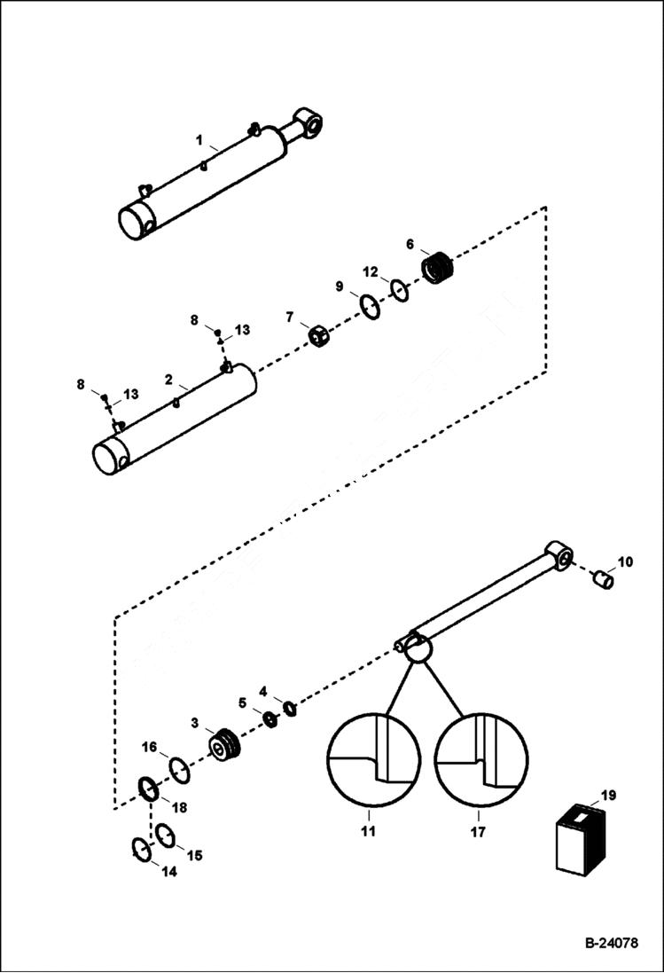 Схема запчастей Bobcat B300 - STABILIZER CYLINDER Center Mount Backhoe HYDRAULIC SYSTEM