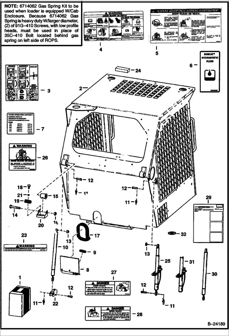 Схема запчастей Bobcat 800s - OPERATOR CAB (S/N 19999 & Below) MAIN FRAME