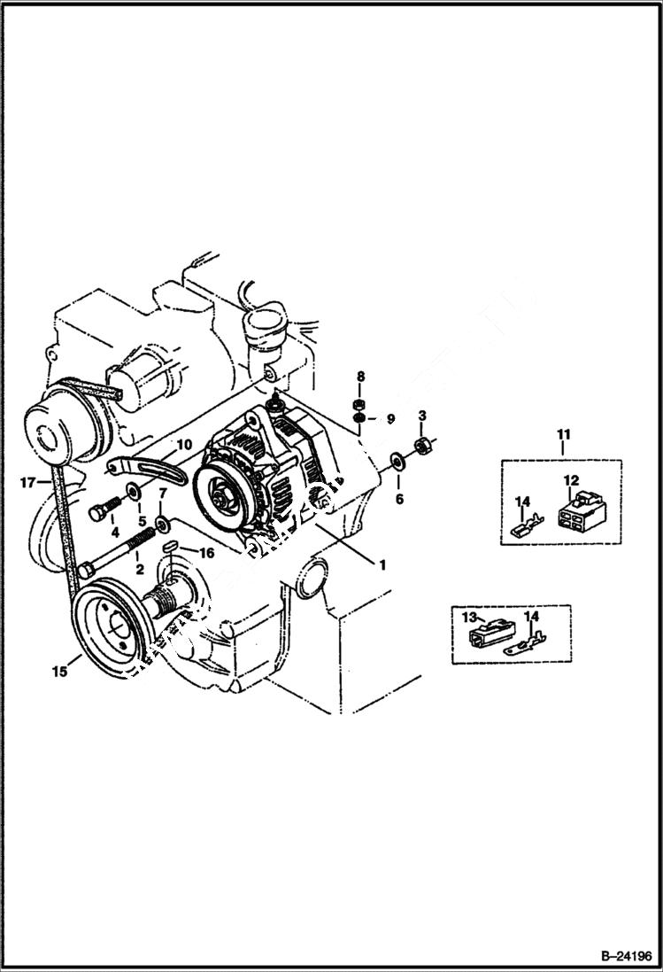 Схема запчастей Bobcat BL370 - ALTERNATOR & PULLEY Tier I 5727 11001 & Above POWER UNIT