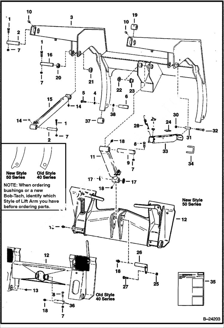 Схема запчастей Bobcat 700s - LIFT ARMS & BOBTACH MAIN FRAME