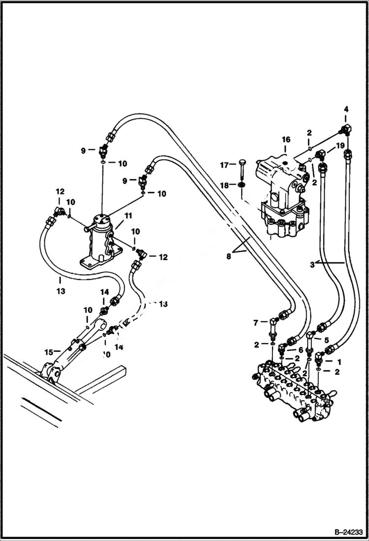 Схема запчастей Bobcat 231 - HYDRAULIC CIRCUITRY (Valve to Blade Cylinder & Swing Motor) HYDRAULIC SYSTEM